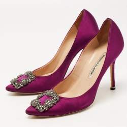 Pre Owned Manolo Blahnik Purple Satin Hangisi Pumps Size 39