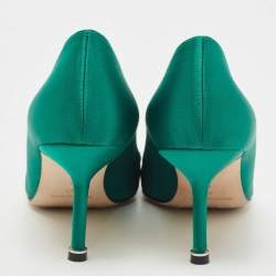Pre Owned Manolo Blahnik Green Satin Hangisi Pumps Size 37