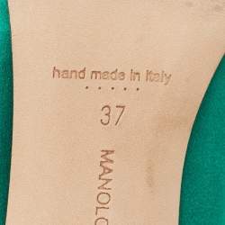 Pre Owned Manolo Blahnik Green Satin Hangisi Pumps Size 37