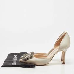 Pre Owned Manolo Blahnik Grey Satin Hangisi D'orsay Pumps Size 36.5