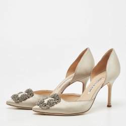Pre Owned Manolo Blahnik Grey Satin Hangisi D'orsay Pumps Size 36.5
