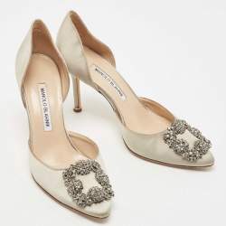 Pre Owned Manolo Blahnik Grey Satin Hangisi D'orsay Pumps Size 36.5