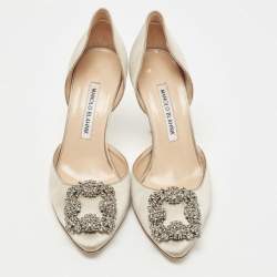 Pre Owned Manolo Blahnik Grey Satin Hangisi D'orsay Pumps Size 36.5