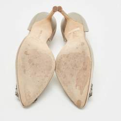 Pre Owned Manolo Blahnik Grey Satin Hangisi D'orsay Pumps Size 36.5