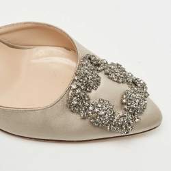 Pre Owned Manolo Blahnik Grey Satin Hangisi D'orsay Pumps Size 36.5