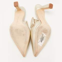 Pre Owned Manolo Blahnik Metallic Gold Leather Crystal Embellished Mules Size 38.5