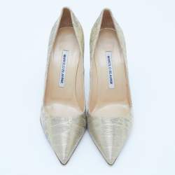 Pre Owned Manolo Blahnik Gold Lurex Fabric BB Pumps Size 38