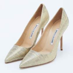 Pre Owned Manolo Blahnik Gold Lurex Fabric BB Pumps Size 38