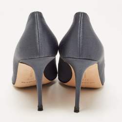 Pre Owned Manolo Blahnik Dark Grey Satin Nadira Pumps Size 37.5