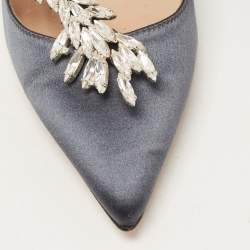 Pre Owned Manolo Blahnik Dark Grey Satin Nadira Pumps Size 37.5