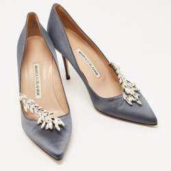 Pre Owned Manolo Blahnik Dark Grey Satin Nadira Pumps Size 37.5