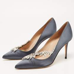 Pre Owned Manolo Blahnik Dark Grey Satin Nadira Pumps Size 37.5