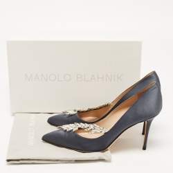 Pre Owned Manolo Blahnik Dark Grey Satin Nadira Pumps Size 37.5