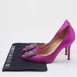 Pre Owned Manolo Blahnik Pink Satin Hangisi Pumps Size 36