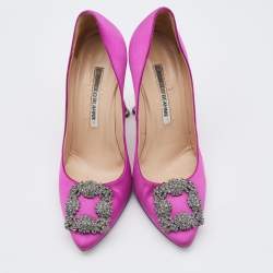 Pre Owned Manolo Blahnik Pink Satin Hangisi Pumps Size 36