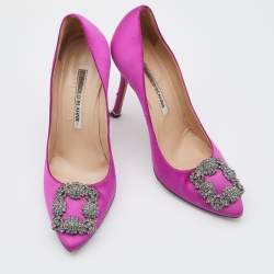 Pre Owned Manolo Blahnik Pink Satin Hangisi Pumps Size 36