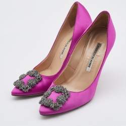 Pre Owned Manolo Blahnik Pink Satin Hangisi Pumps Size 36
