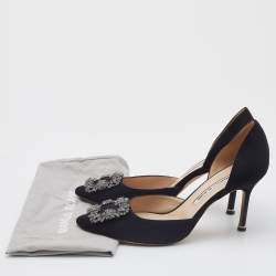 Manolo Blahnik Black Satin Hangisi D'orsay Pumps Size 38