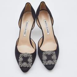 Manolo Blahnik Black Satin Hangisi D'orsay Pumps Size 38