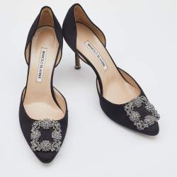 Manolo Blahnik Black Satin Hangisi D'orsay Pumps Size 38