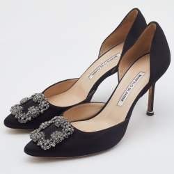 Manolo Blahnik Black Satin Hangisi D'orsay Pumps Size 38