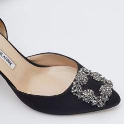 Manolo Blahnik Black Satin Hangisi D'orsay Pumps Size 38