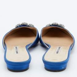 Manolo Blahnik Blue Satin Hangisi Flat Mules Size 38