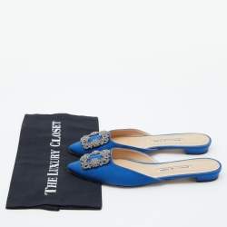 Manolo Blahnik Blue Satin Hangisi Flat Mules Size 38