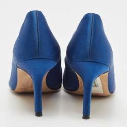 Pre Owned Manolo Blahnik Blue Satin Hangisi Crystal Embellished Pumps Size 38.5