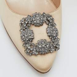 Manolo Blahnik Beige Satin Hangisi Pumps Size 39