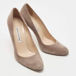 Pre Owned Manolo Blahnik Grey Suede BB Round Toe Pumps Size 38