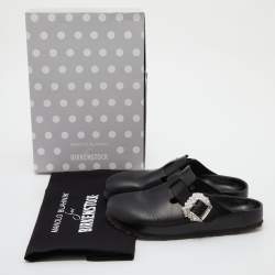 Pre Owned Manolo Blahnik X Birkenstock Black Leather Crystals Boston Mules Size 38