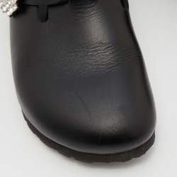 Pre Owned Manolo Blahnik X Birkenstock Black Leather Crystals Boston Mules Size 38