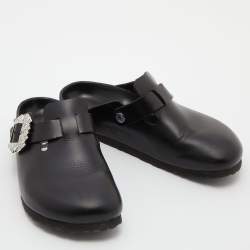 Pre Owned Manolo Blahnik X Birkenstock Black Leather Crystals Boston Mules Size 38