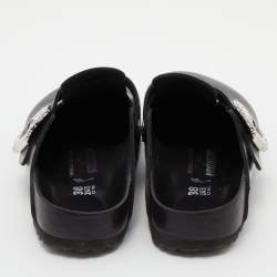 Pre Owned Manolo Blahnik X Birkenstock Black Leather Crystals Boston Mules Size 38