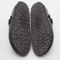 Pre Owned Manolo Blahnik X Birkenstock Black Leather Crystals Boston Mules Size 38