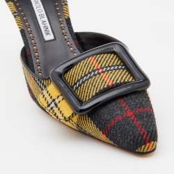 Pre Owned Manolo Blahnik Multicolor Stripe Canvas Maysale Mules Size 38.5