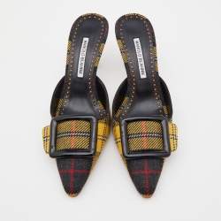 Pre Owned Manolo Blahnik Multicolor Stripe Canvas Maysale Mules Size 38.5