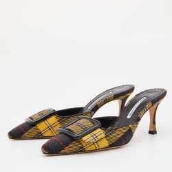 Pre Owned Manolo Blahnik Multicolor Stripe Canvas Maysale Mules Size 38.5