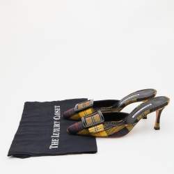 Pre Owned Manolo Blahnik Multicolor Stripe Canvas Maysale Mules Size 38.5