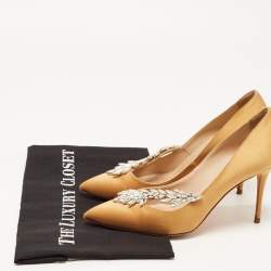 Pre Owned Manolo Blahnik Mustard Satin Nadira Pumps Size 37