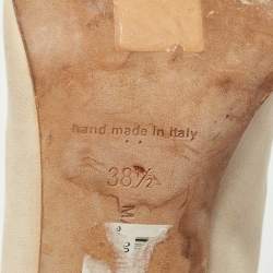 Pre Owned Manolo Blahnik Cream/Grey Satin Gotrian Pumps Size 38.5