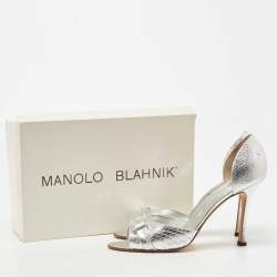 Pre Owned Manolo Blahnik Silver Python Embossed Leather D'Orsay Pumps Size 40