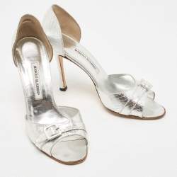 Pre Owned Manolo Blahnik Silver Python Embossed Leather D'Orsay Pumps Size 40