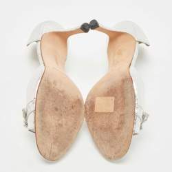 Pre Owned Manolo Blahnik Silver Python Embossed Leather D'Orsay Pumps Size 40