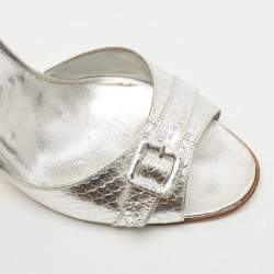 Pre Owned Manolo Blahnik Silver Python Embossed Leather D'Orsay Pumps Size 40