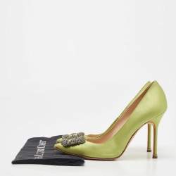 Pre Owned Manolo Blahnik Green Satin Hangisi Pumps Size 40.5