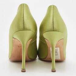 Pre Owned Manolo Blahnik Green Satin Hangisi Pumps Size 40.5