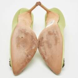 Pre Owned Manolo Blahnik Green Satin Hangisi Pumps Size 40.5