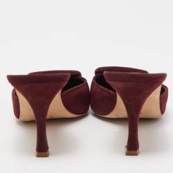 Pre Owned Manolo Blahnik Burgundy Suede Maysale Mules Size 39.5
